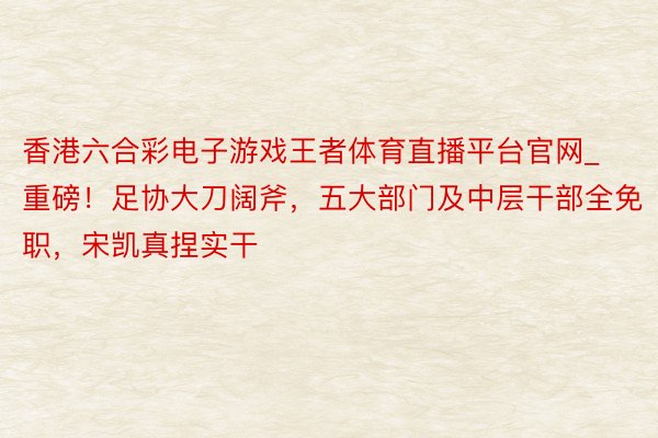 香港六合彩电子游戏王者体育直播平台官网_重磅！足协大刀阔斧，五大部门及中层干部全免职，宋凯真捏实干