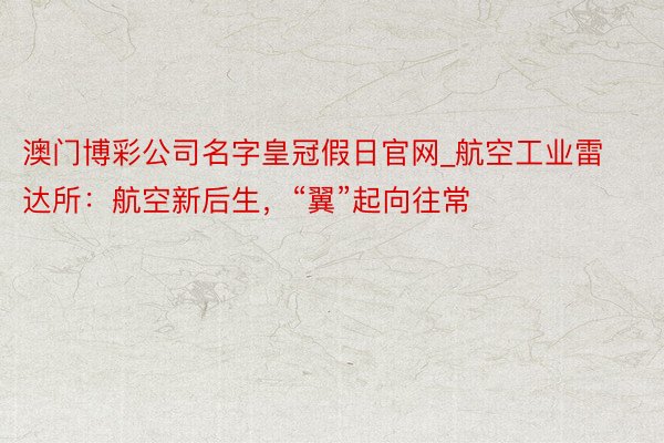 澳门博彩公司名字皇冠假日官网_航空工业雷达所：航空新后生，“翼”起向往常